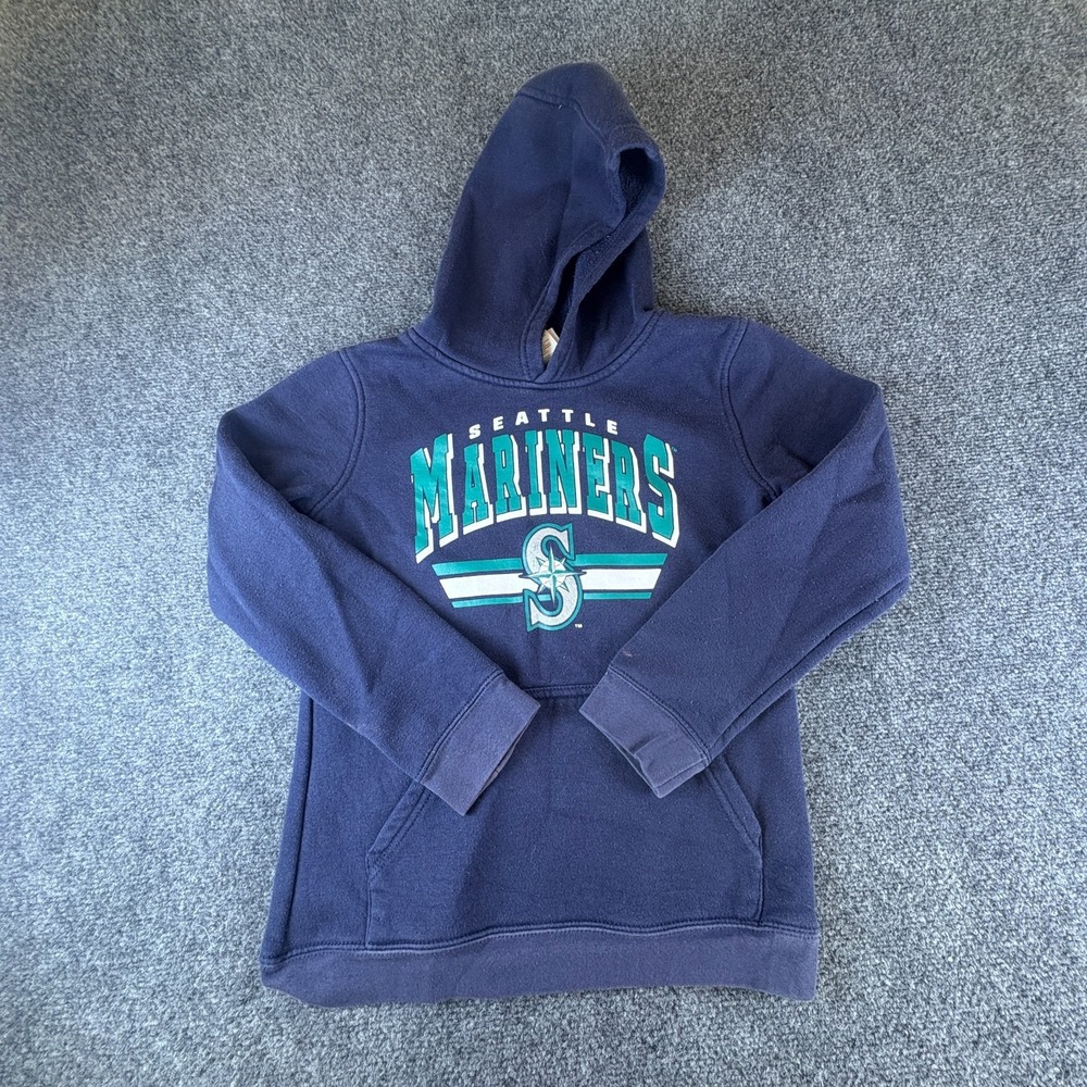 Seattle Mariners MLB Baseball Hoodie Youth M 10/12 Navy Fleece Kangaroo Pockets